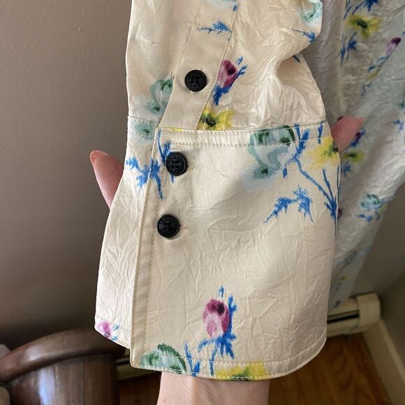 GANNI NWT $295 Crinkled Satin Floral Ruffle Strap Maxi Slit Dress Size 42 L - Picture 9 of 15